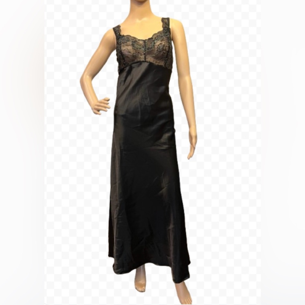 Elegant Black Satin Slip with Lace Detail
